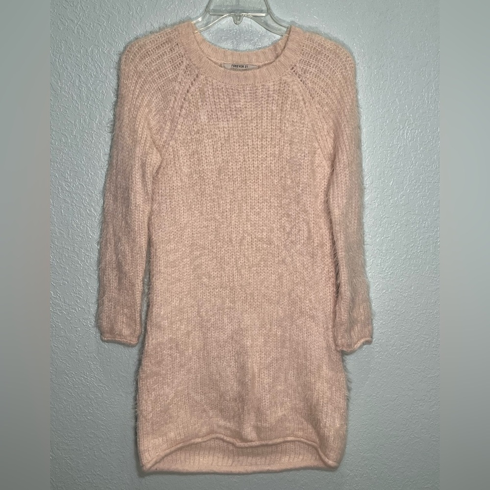 FOREVER 21 Contemporary Soft Blush Pink Faux Angora Sweater Dress Size S